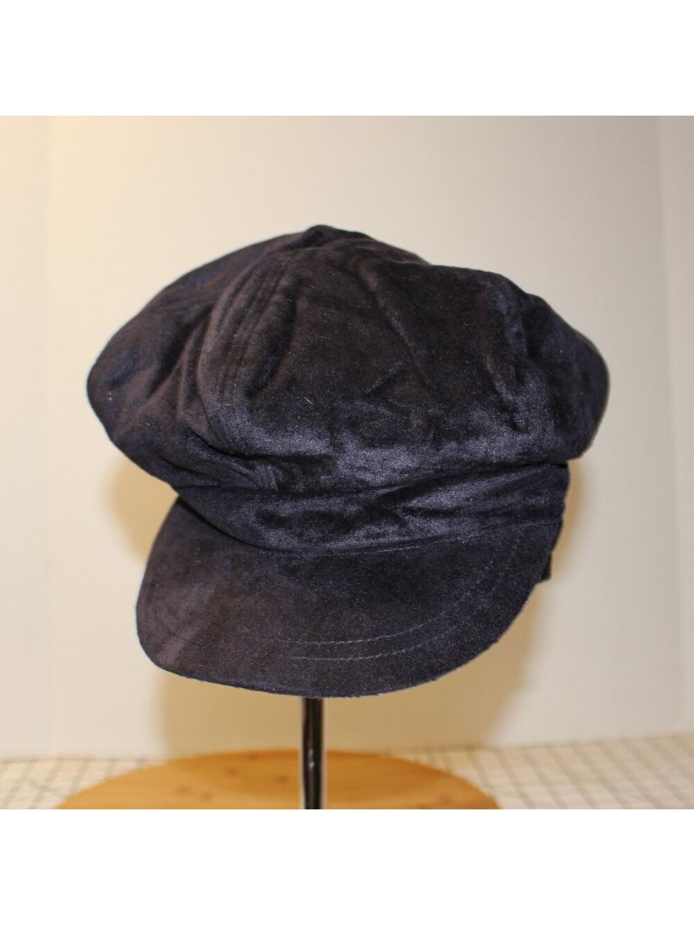 Vtg Black Velvet Newsboy Hat Baker Boy Cap 8 Panel Macau Womens M Medium 22 In